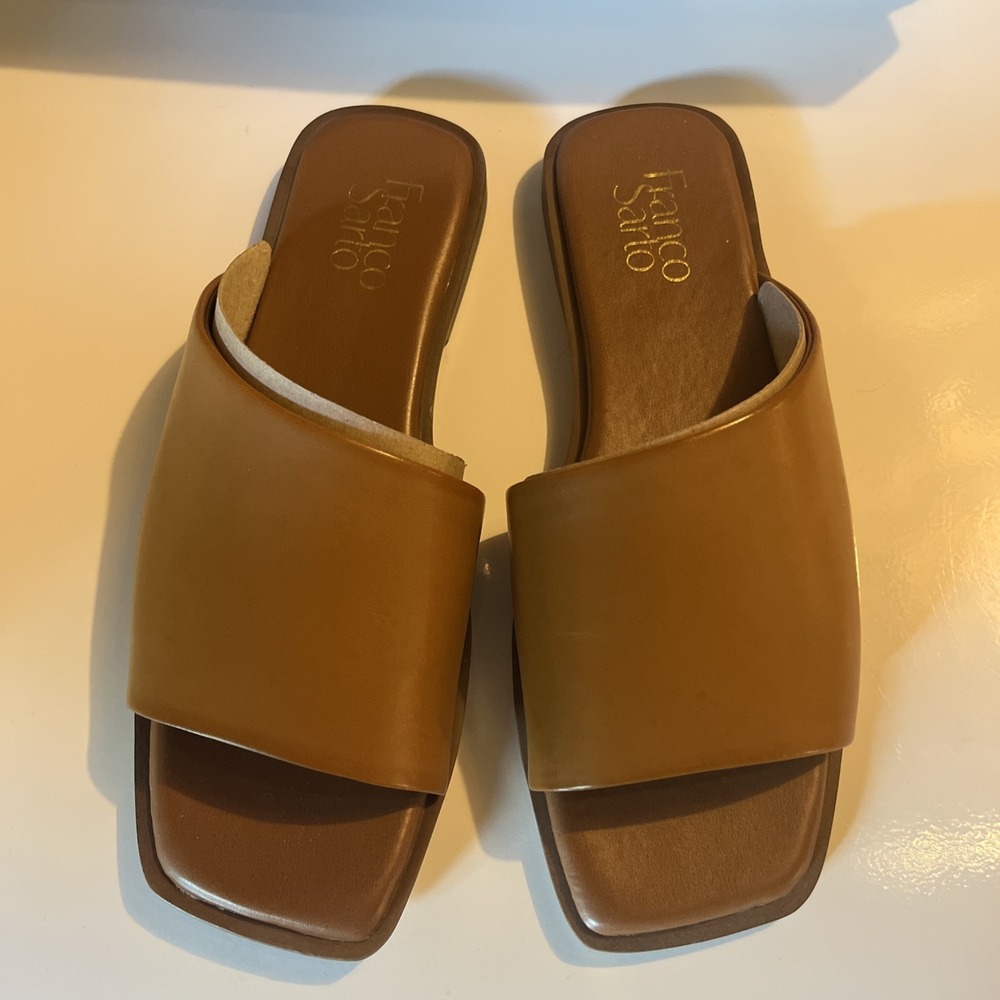 Franco Sarto Maively Leather Slide Sandals Cuoio Brown Square Toe Womens 8 M